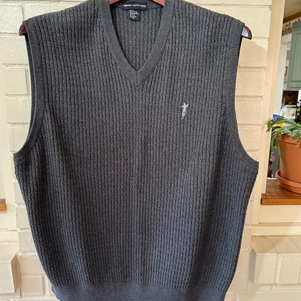 Fairway Outfitters, Sweater Vest, Golf, Large, Gray Ribbed